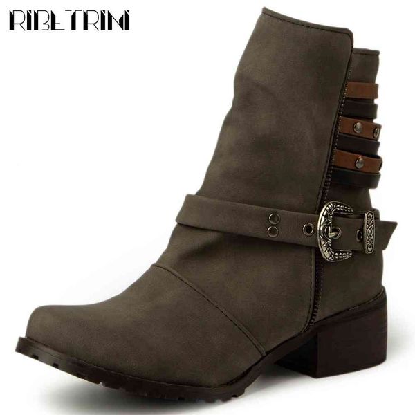 

boots brand big size 43 chic vintage skidproof sole buckle western work booties shoes boots women, Black