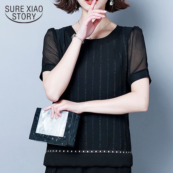 

blusas mujer de moda ladies plus size short chiffon blouse solid for shirts black shirt women 4536 50 210415, White