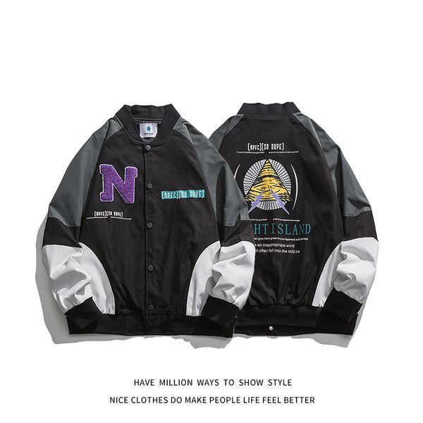 

men's jackets and women's baseball jacket, men's embroidered splicing design, large, spring autumn, Black;brown