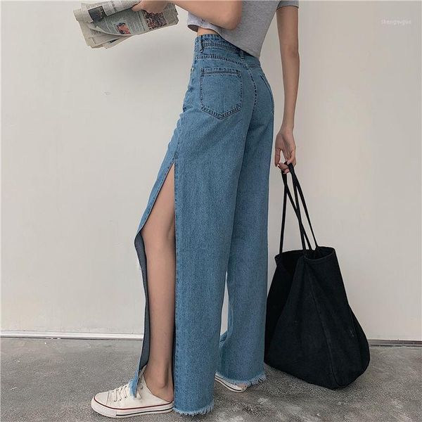 

women's jeans heydress 2021 women denim high waist flare lady solid trousers full length loose casual spring female pants, Blue