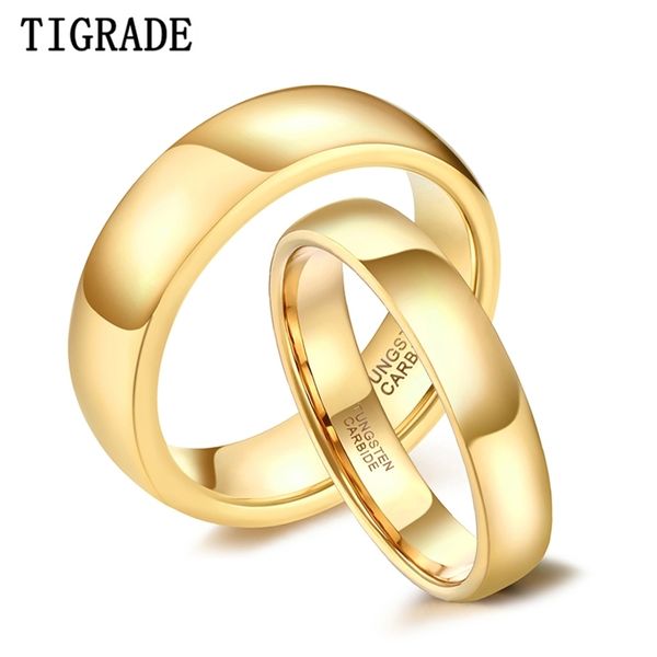 Tigrade вольфрамовая пара для мужчин Женщины классические свадебные обручальные кольца золотой цвет 4 мм 6 мм специальное написание гравюра, 211217