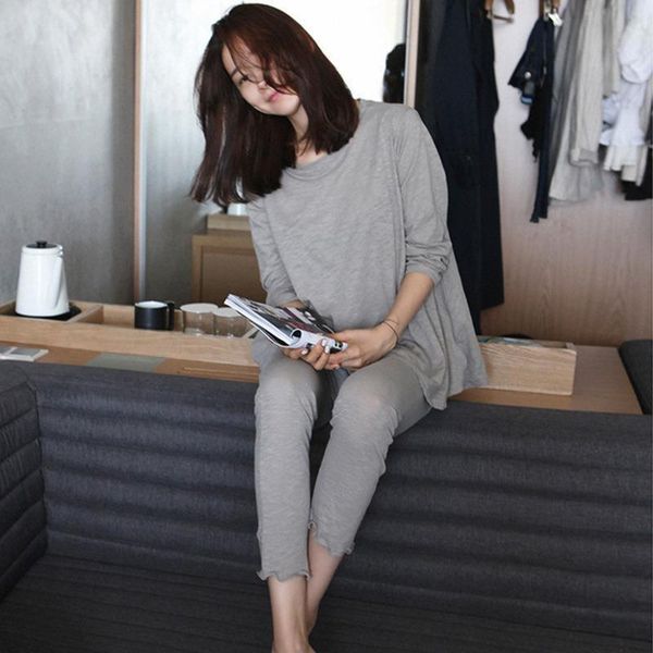 

women sleepwear pajamas womens autumn loose fit trousers long sleeve modal set spring and comfortable elasticity home wear, Black;red