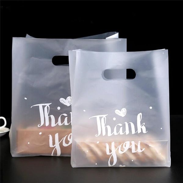 

packing bags 50pcs thank you plastic gift shopping with handle christmas wedding party favor bag candy cake wrapping