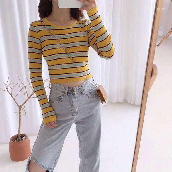 

women's sweaters knitted sweater 2021 autumn stripe slim pullover ladies korean winter bottoming knitwear vintage jumper pull femme1, White;black