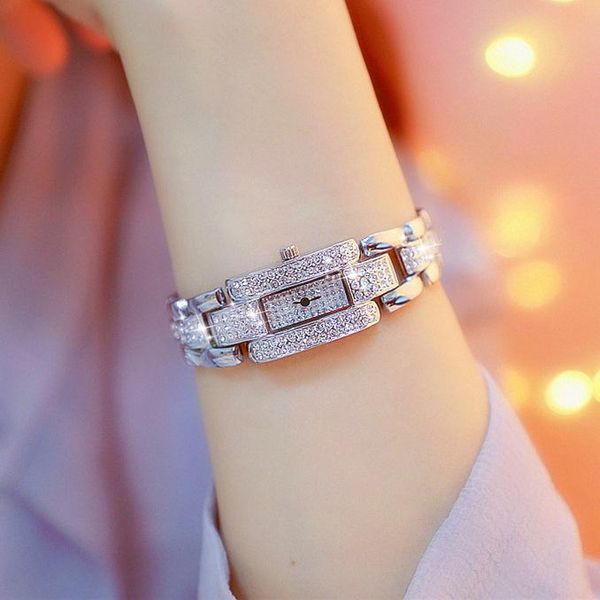 

wristwatches fashion stainless steel strap women watches diamond clock quartz casual ladies relogios femininos with box, Slivery;brown