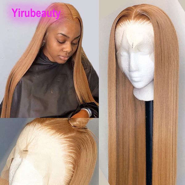 27# cor 13x4 Lace Front Wig peruano Cabelo humano virgem sedoso reto 12-32 polegadas Yirubeauty Ajuste as perucas de banda