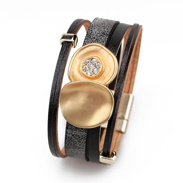 

charm bracelets european and american original bohemian style handmade jewelry irregular alloy pu leather rope bracelet, Golden;silver