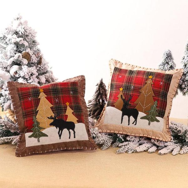 

pillow case christmas cushion cover 37x37cm checkered pillowcase sofa cushions cases cotton linen covers home decoration