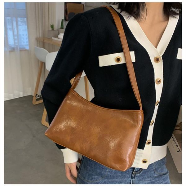

evening bags vintage baguette women's bag pu leather shoulder simple solid color lady handbag designer armpit girls shopping purse
