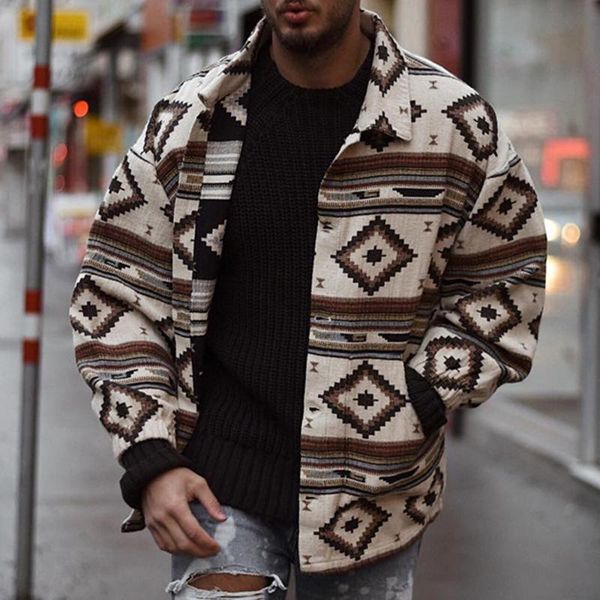 

men's jackets jacket autumn nice slim fit printed geometric pattern lapel buttoned casual, Black;brown