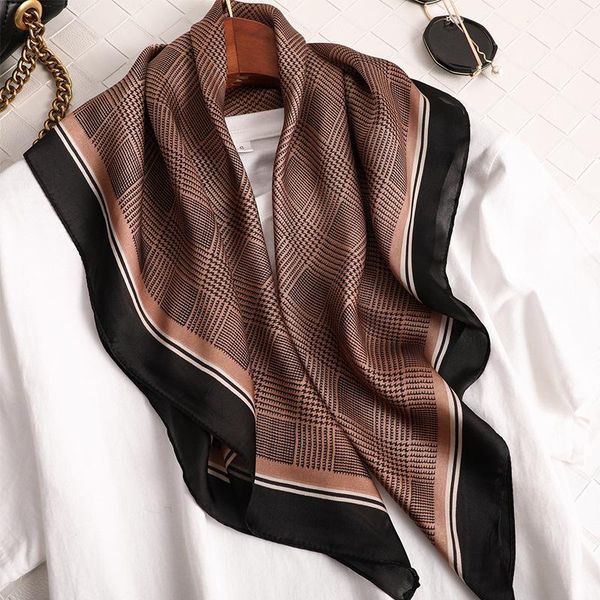 

scarves koi leaping summer decoration woman fashion houndstooth printing 70cmx70cm small square scarf fresh headscarf gift, Blue;gray