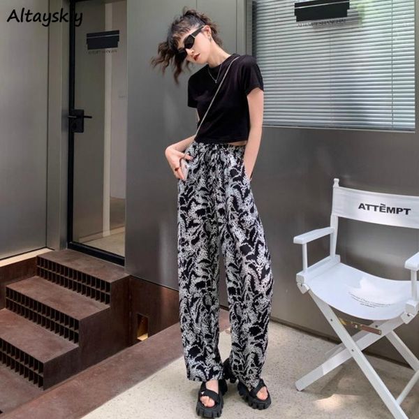 

women's pants & capris women retro full length high waist elastic harajuku sneck printed korean style womens trousers loose casual stra, Black;white