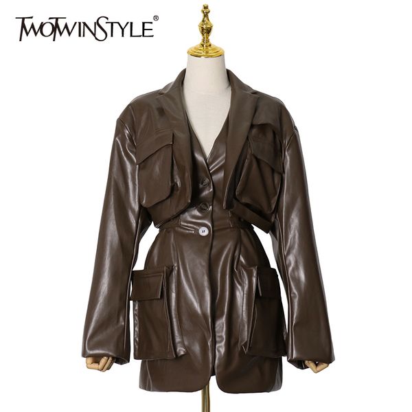 

vintage minimalist blazer for women notched long sleeve tunic patchwork pocket casual blazers female spring fashion 210423, White;black