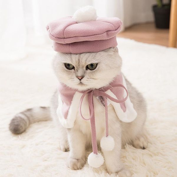 

cat cap berets clothing pet clothes 2pcs/set autumn winter cloak cute thicker pets cats costumes