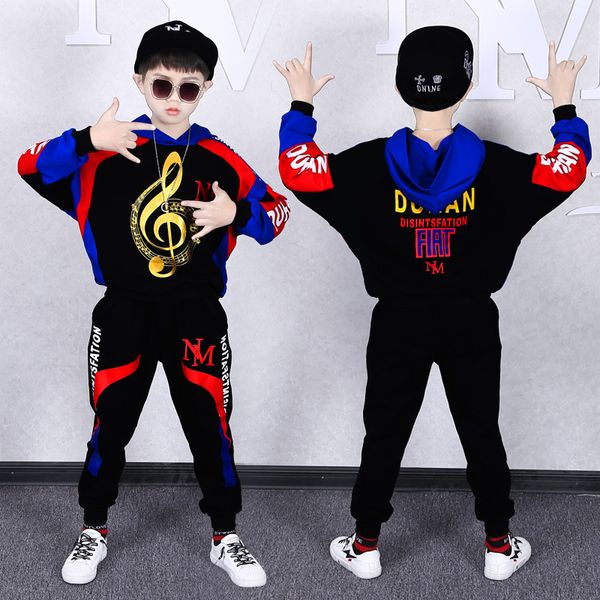 

Boys Tracksuit 2021 Cotton Streetwear Clothing Set Top+ pants 2pcs Teenager Children Hip-hop dance Clothes 6 8 10 12 14 Years, Black