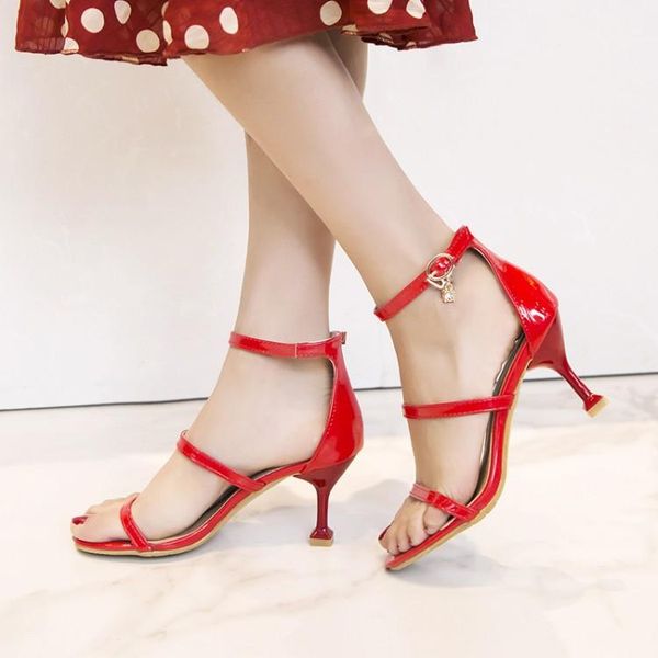 

oversized word belt high heels sandals women shoes woman summer ladies, Black