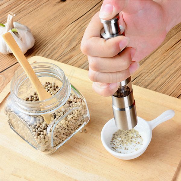 

manual pepper mill salt shakers one-handed pepper grinder stainless steel spice sauce grinders stick kitchen tools 27*153mm rra4359