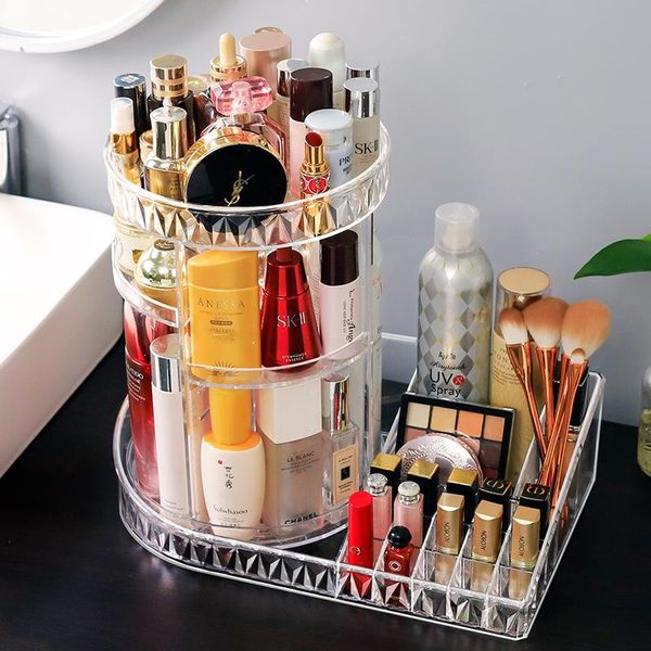 

cosmetic storage box desktransparent rotating lipstick makeup brush dormitory dressing table skin care rack boxes & bins
