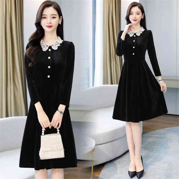

3xl plus size autumn winter bodycon party midi dress elegant women vestidos vintage gold velvet warm black hepburn dresses 210528, Black;gray