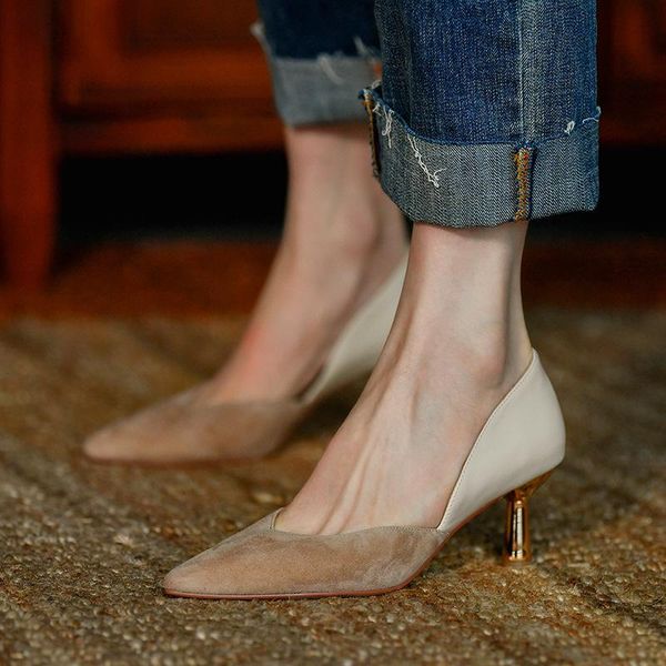 

dress shoes women heels brand fashion party pumps winter autumn point toe lady high metal wedding shoes2021, Black