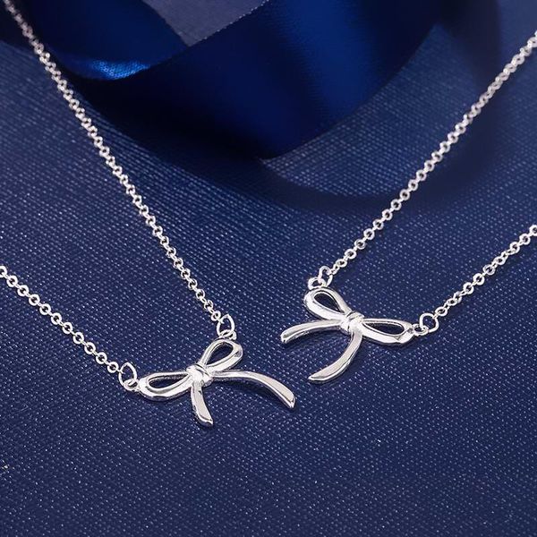 

sterling silver sweet girly bowknot clavicle necklace holiday gift chains