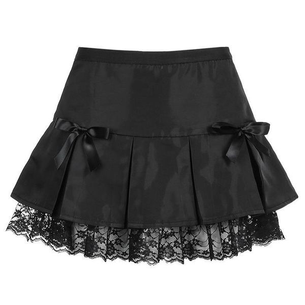 

black goth aesthetic pleated lace women skirts trim low waist egirl mini skirt punk dark academia y2k dance streetwear