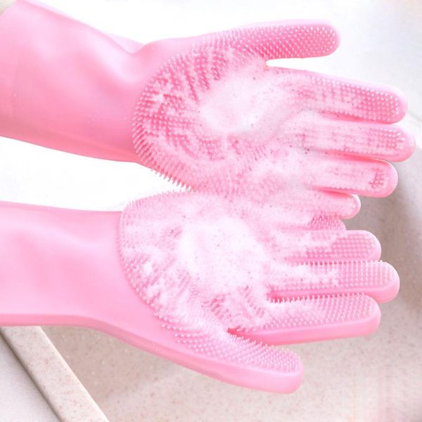

disposable gloves 1pair silicone dishwashing magic rubber cleaning glove for household scrubber kitchen clean tool scrub soft