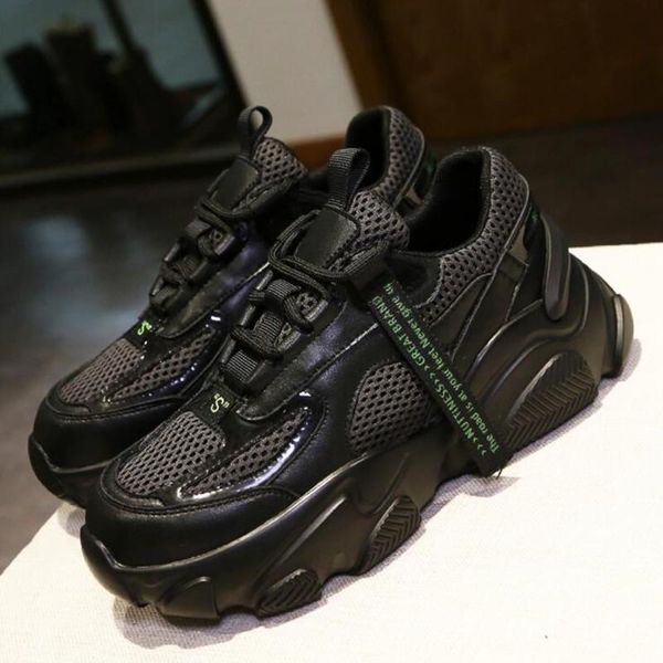 

dress shoes autumn women european american style leather stitching breathable sneakers thick bottom lace soft vintage, Black