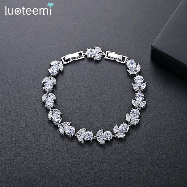 

link, chain luoteemi adjustable crystal cubic zirconia bracelets for women 3cm extension buckles leaf wedding bridals accessories, Black