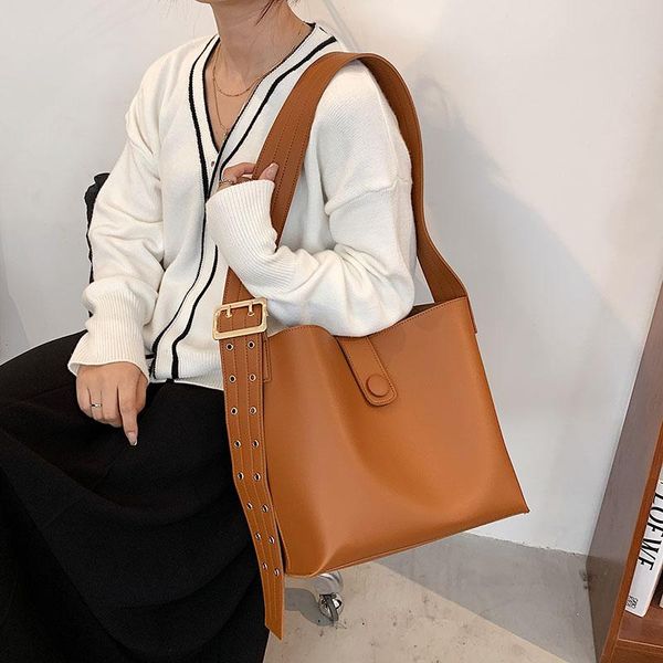 

evening bags female bucket bag leisure brand width belts shoulder pu leather fashion messenger large capacity underarm handbags