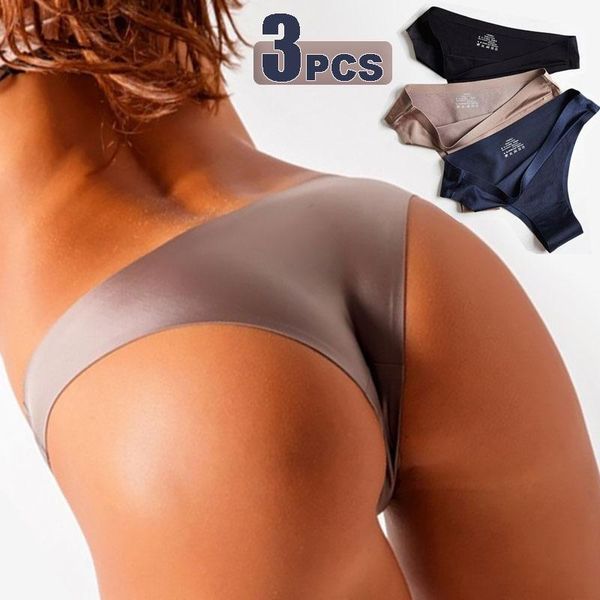 

women's panties 3pcs thong seamless silk underwear brief tanga lingerie women g string thongs panty breeches briefs, Black;pink