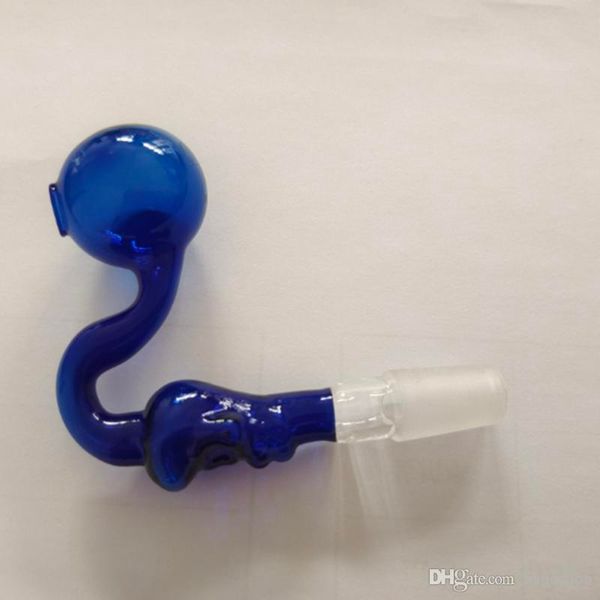 Pipa da fumo con teschio multicolore Ciotola in vetro pyrex curvo Tubi per bruciatori a nafta Chiodi a secchiello 14mm 19mm giunto maschio femmina