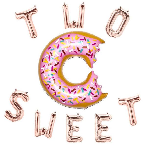 

party decoration donut two sweet rose gold alphabet aluminum film balloon baby birthday wedding supplies