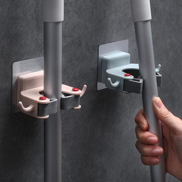

hooks & rails wall hook adhesive mounted plastic strong mop holder brush broom hanger kitchen bathroom accessories organizer rack
