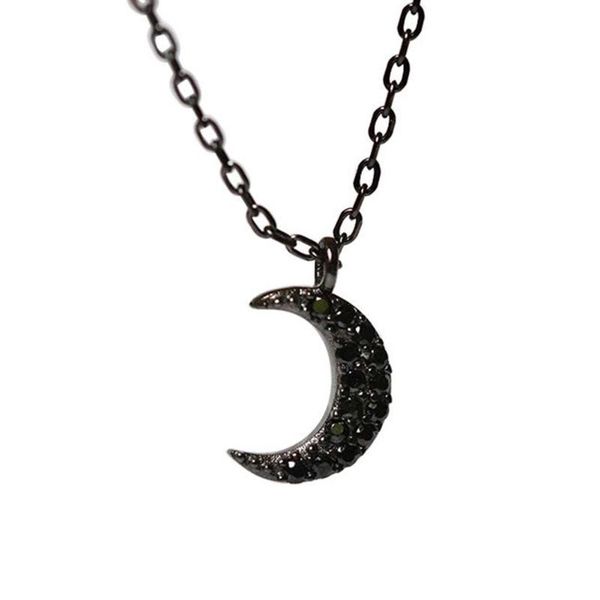 

fashion women rhinestone simple clavicle chain crescent moon pendant black color necklace party birthday jewelry gift necklaces, Silver