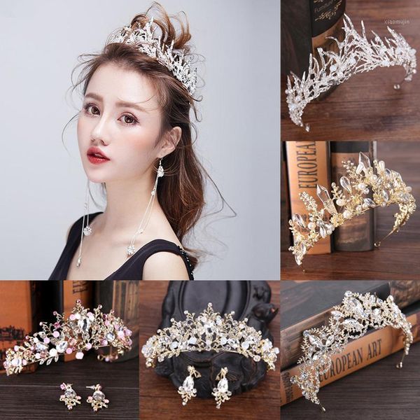 

hair clips & barrettes fashion luxury crystal shiny bridal crown tiaras wedding diadem for women ornaments headdress hairwaear accessories, Golden;silver