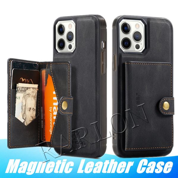 Magnetische Lederhüllen für iPhone 12 Pro Max 11 Xr XS Samsung Galaxy A12 A32 A42 A52 A72 5G Note 9 10 20 Plus S20 FE S21 Ultra A51 A71 mit Brieftaschen-Karten-Flip-Telefonabdeckung