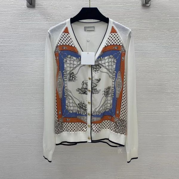 

2022 spring milan runway sweaters v neck long sleeve women's sweaters high end jacquard cardigan designer sweater 1105-7, White;black