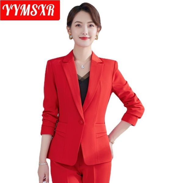

women's two piece pants autumn and winter suit professional wear two-piece elegant casual ladies red blazer fashion, White