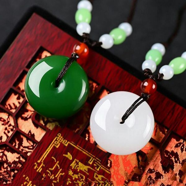 

charms natural xinjiang hetian hand-carved jade buckle necklace pendant fashion accessories gifts ornaments, Bronze;silver
