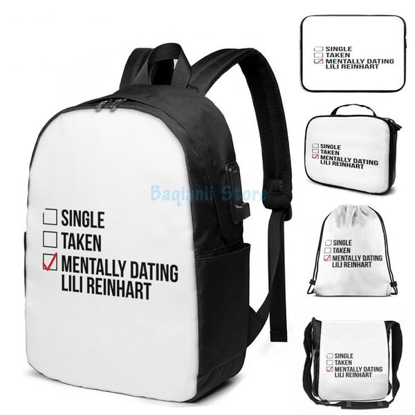 

funny graphic print mentally dating lili reinhart usb charge backpack men school bags women bag travel laptop