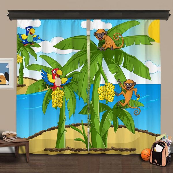 

cipcici theatre tropical buddies 2 panel curtain kids living room child green mixed colors girl boy baby parrot nature & drapes