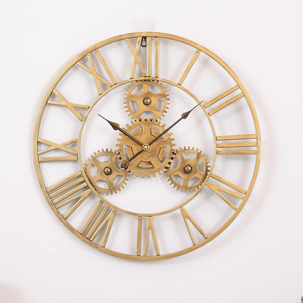 

vintage living room wall clock gold color industrial design silent 3d creative luxury zegar scienny home decor50wc clocks