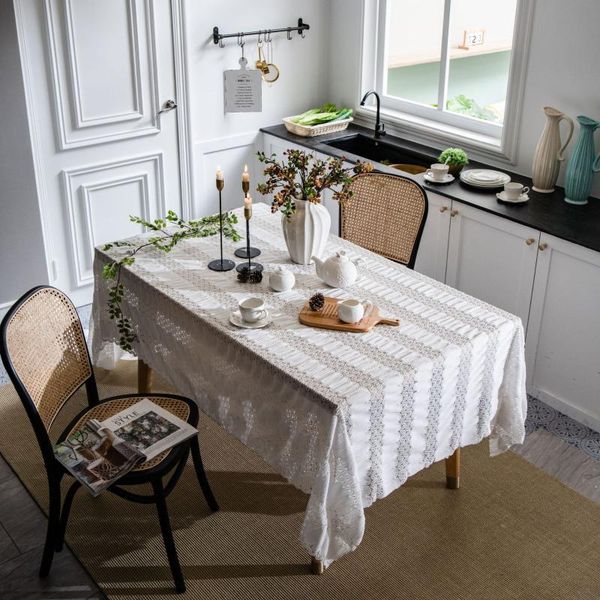 

table cloth vintage jacquard lace white hollow tablecloth, household rectangular coffee