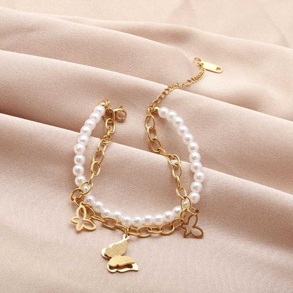 

link, chain women's butterfly double-layer ins bracelet women bracelets gold, Black