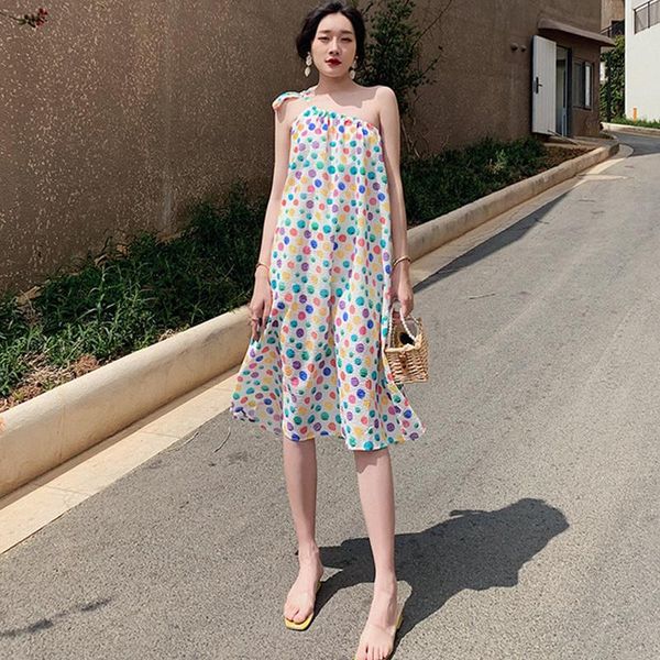 

casual dresses fashion summer midi beach dress ladies sweet vacation clothes one-shoulder strap backless boho loose sundress, Black;gray