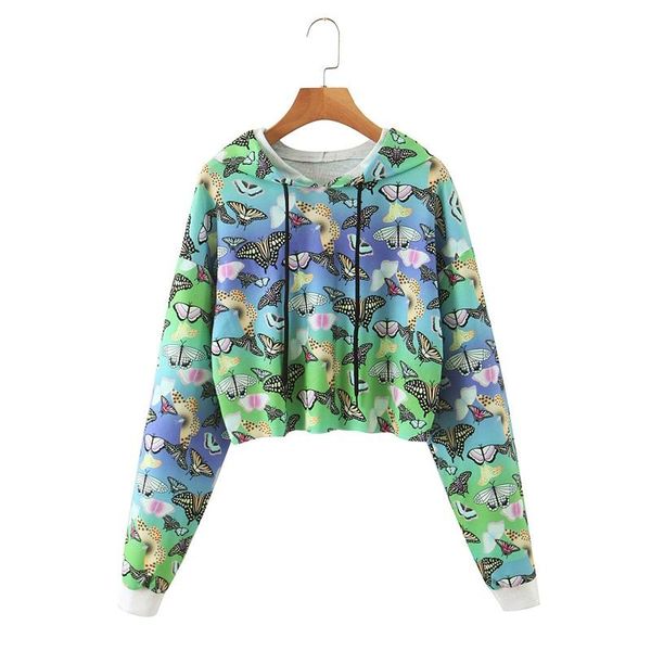 

women's hoodies & sweatshirts hsa multicolor casual women drawstring hooded sweatshirt 2021 autumn tie dye butterfly short chic streetw, Black
