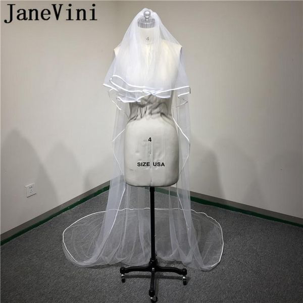 

bridal veils janevini 2021 bride to be veil long 3 meters bruidsaccessoires 2-layer simple wedding dress with comb ribbon edge, Black