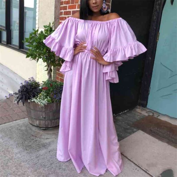 

elegant purple dresses women slash neck high waist half sleeve floor length loose evening party vestidos mujer 210510, Black;gray