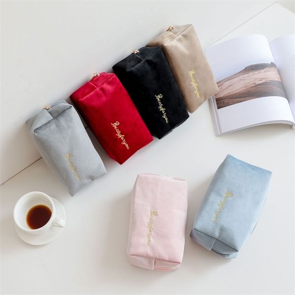 

korean flannel square cosmetic portable storage travel wash bag